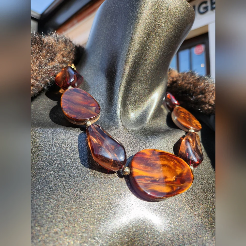 🤎Elegant Brown & Ambertone🤎 Statement Necklace with Earrings Set- Reversible. - Picture 8 of 16